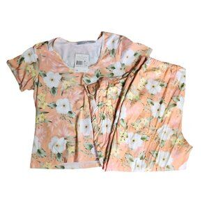 Jaclyn Smith Womens Size XL Classic Pink Floral 2 Piece Pants Top NWT Tropical‎